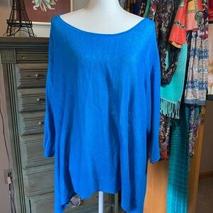 Eileen Fisher bright blue organic linen sweater 3X hi-lo
